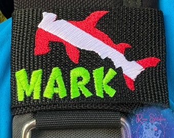 Dive Flag Hammerhead | Personalized & Customizable Scuba Diver BCD Identification Tag | Scuba Diver Gift | Made on Maui | Embroidered Tag