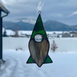 Christmas Gnome Stained Glass Ornament (Green)