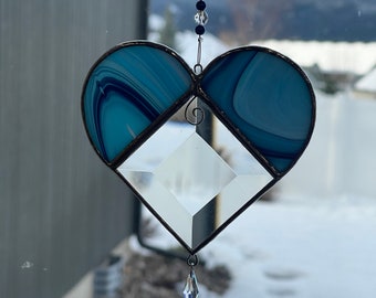 Heart Stained Glass Sun Catcher (Blue)