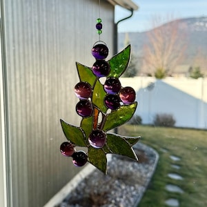 Huckleberry Branch #2 Stained Glass Sun Catcher (large berries)