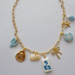 Coastal Cowgirl Charm Necklace: Gold Paperclip Chain, Pearl, Cowboy Hat