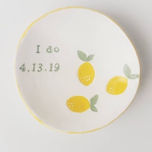 Personalized Lemon Ring Dish: Bridal Shower Gift, Clay Trinket Dish