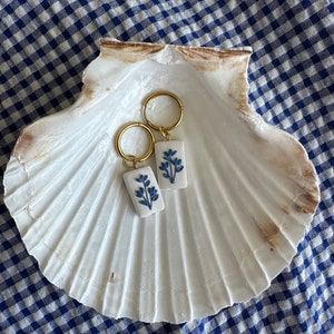 Blue Floral Huggie Hoop Earrings: Handmade Polymer Clay, Coastal Cowgirl Style