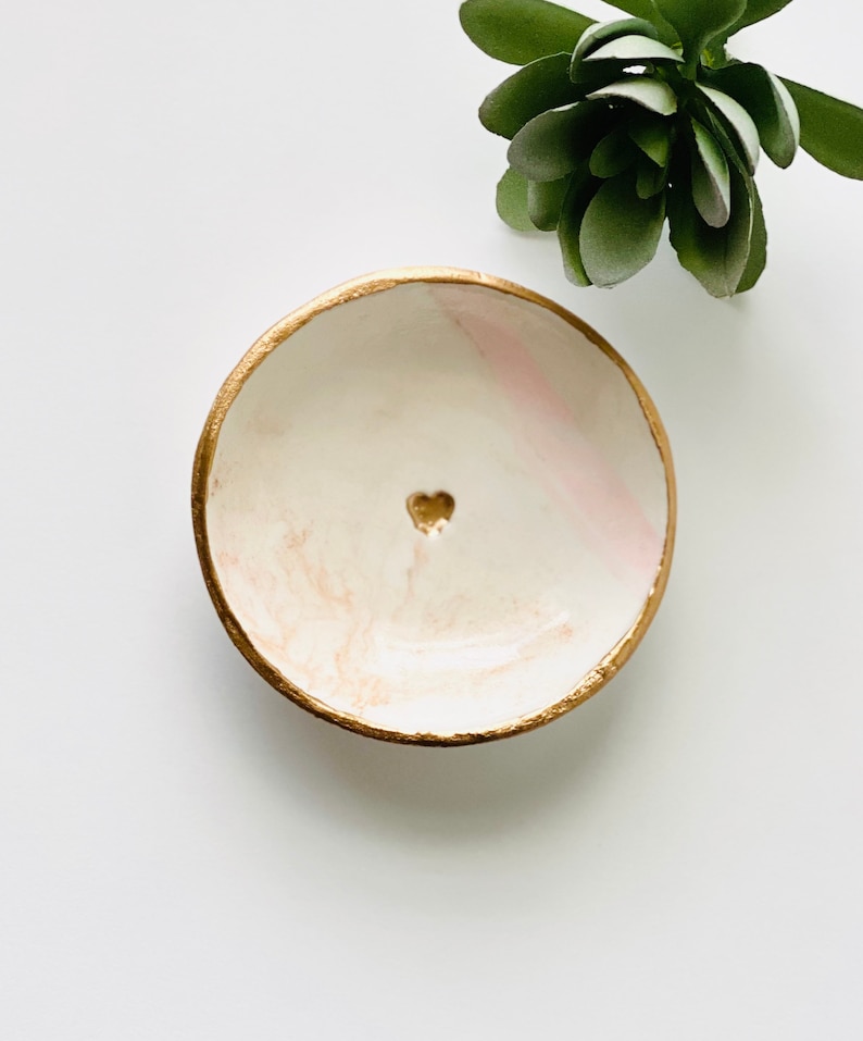 Wedding Favors Gift for Her Minimalist White /& Rose Gold Heart Jewelry Dish Wedding Gift Engagement Gift
