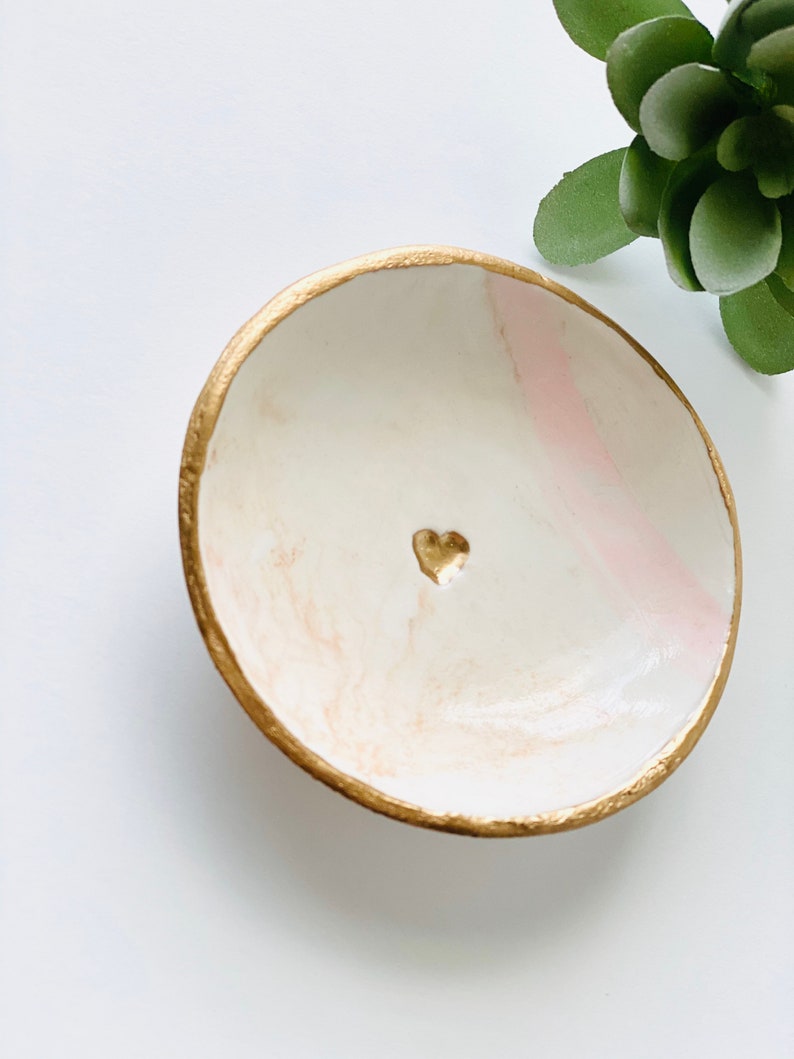 Wedding Favors Gift for Her Minimalist White /& Rose Gold Heart Jewelry Dish Wedding Gift Engagement Gift