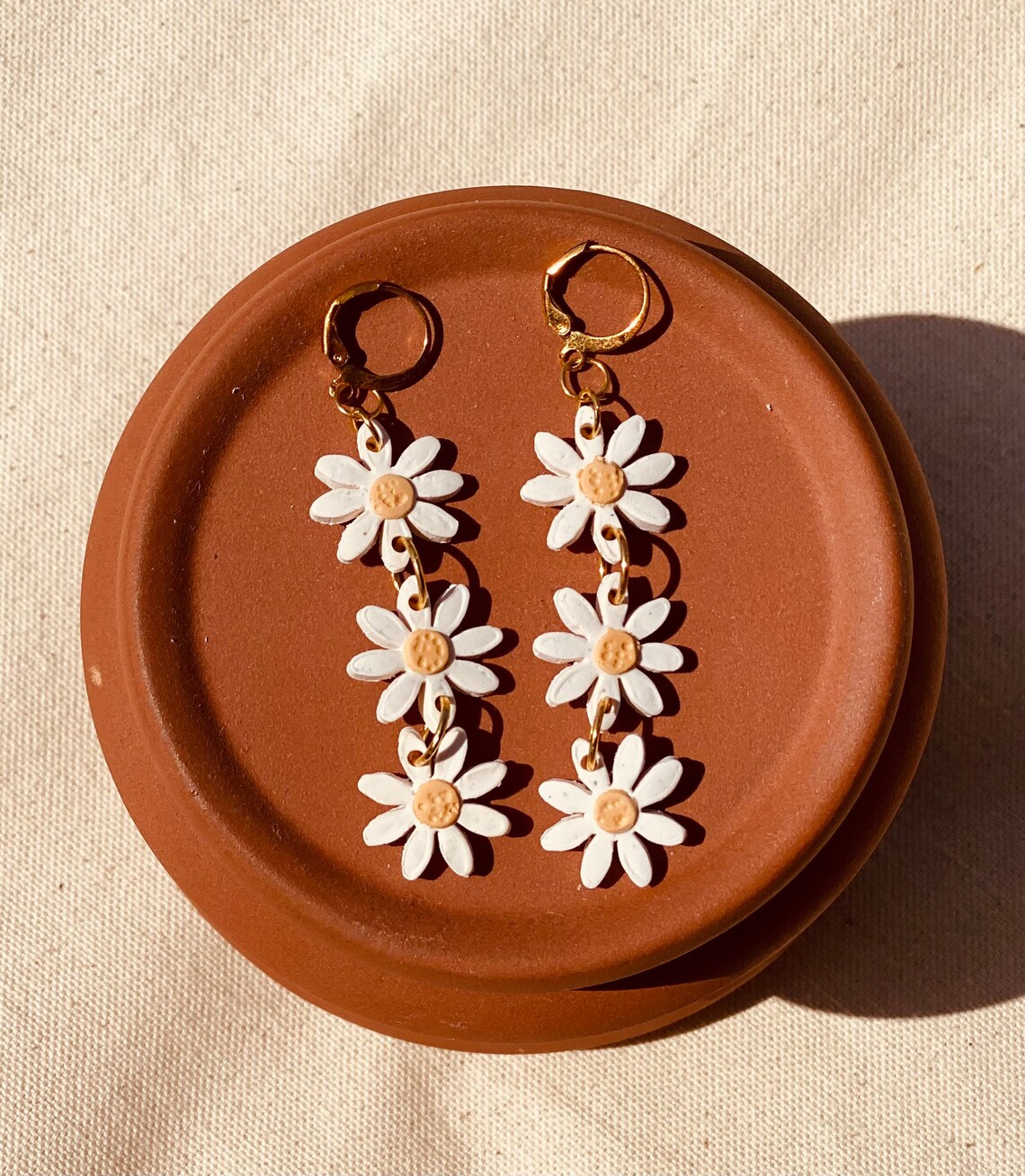 Daisy Huggie Dangle Earrings Flower Drop Earring Minimalist Etsy