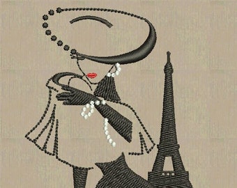 Machine embroidery design The Parisian Woman with a Hat