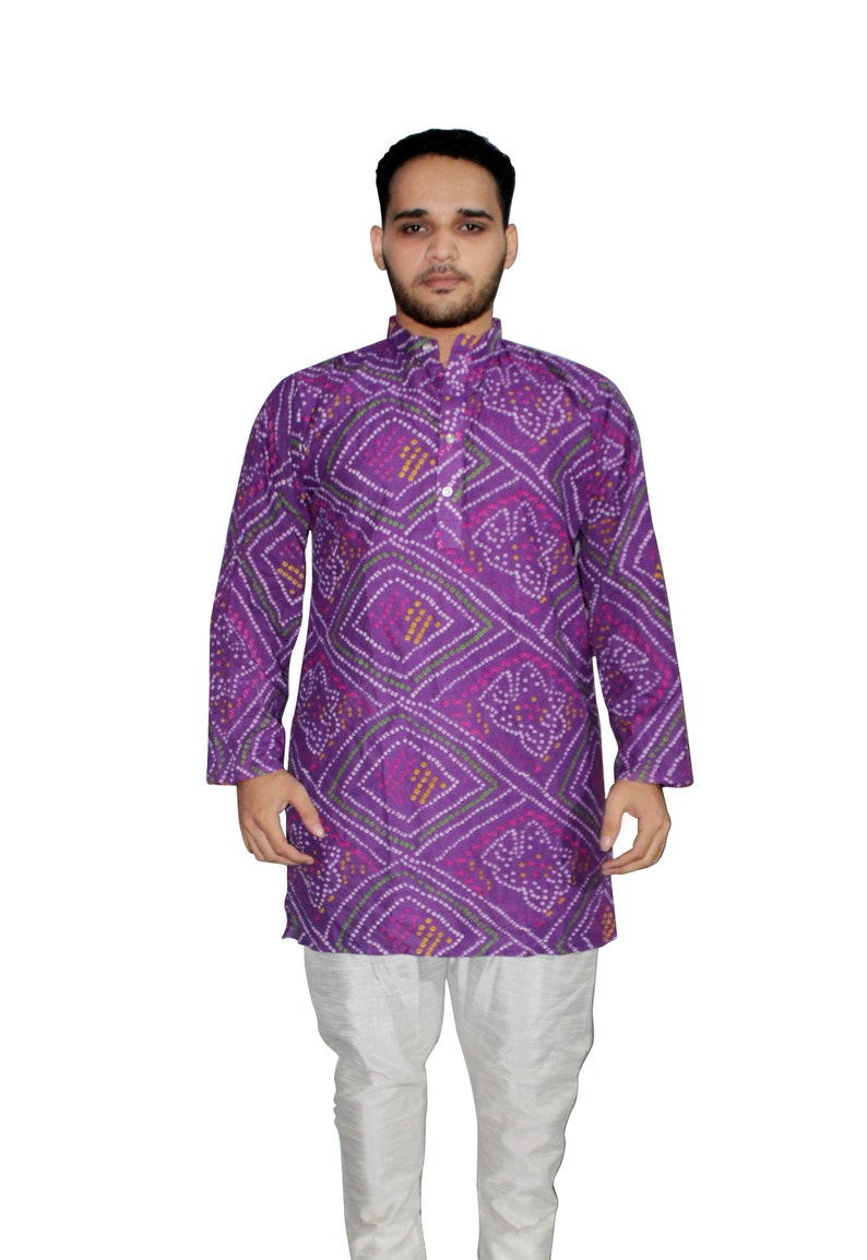 Indian Cotton Men/'s Handmade Casual Cotton Kurta Plus Size Solid Purple Shirt