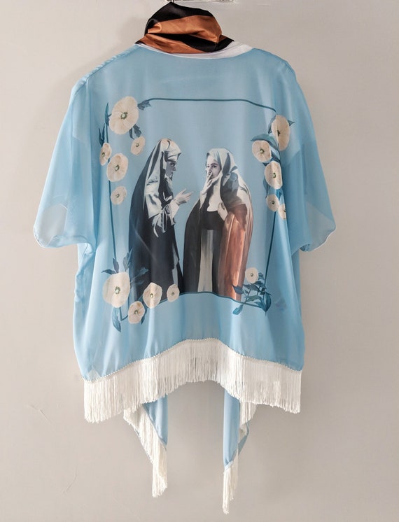 Draped Kimono Pot Smoking Nuns Image Hibiscus Flowers Etsy