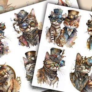 Steampunk cats, Steampunk printable, Digital download, Commercial use, Ephemera, Junk Journal, Scrapbooking, Clip art, Digital steampunk