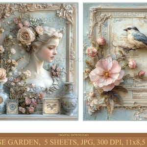 Rose garden, Digital download, Junk Journal, Scrapbooking, Commercial use, Cardmaking, Journaling, Shabby chic, Roses, Romantic,