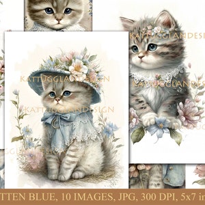 Gatinho azul, Download digital, Uso comercial, Lixo de diário, Scrapbooking, Criação de cartões, Imprimível, Diário, Animais fofos, Gatos, Gatinho,