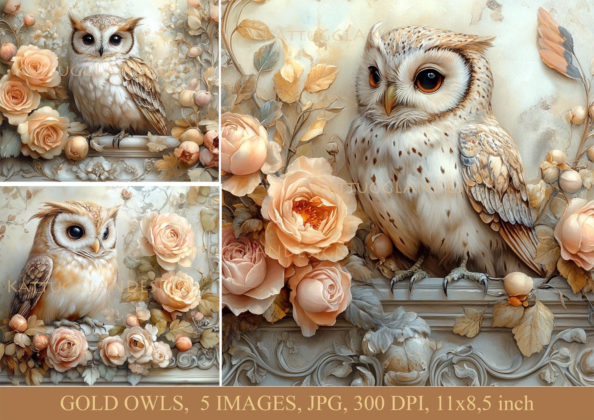 Gold owls, Digital download, Junk Journal, Scrapbooking, Commercial use, Cardmaking, Decoupage, Digital paper, Shabby chic, animals, owl,