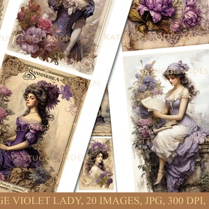 Vintage violet lady, Digital download, Scrapbooking, Junk journal, Commercial use, Cardmaking, Journaling, Shabby chic, Victorian, Old style