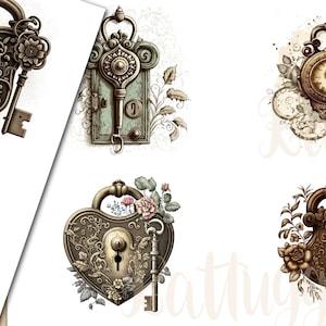 Steampunk sleutel, Clipart, Digitale download, Steampunk, Cardmaking, Mixed media, Commersial gebruik, Scrapbooking, Journal Junk, Craft, metaal
