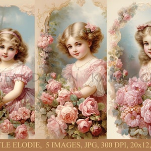 Little Elodie, Digital download, Ephemera, Junk Journal, Scrapbooking, Clip art, Commercial use, Girl, Flowers, Victorian, Shabby chic, Art