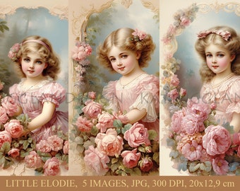 Little Elodie, Digital download, Ephemera, Junk Journal, Scrapbooking, Clip art, Commercial use, Girl, Flowers, Victorian, Shabby chic, Art