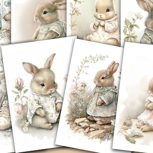 Coelhinhos fofos, Criação de cartões, Mídia mista, Download digital, Efêmera, Diário de sucata, Scrapbooking, Clip art, Digital, Animais, Aquarela