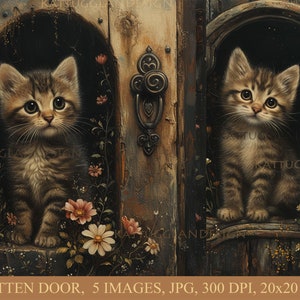 Porte pour chaton, Téléchargement numérique, Carnet cartonné, Scrapbooking, Clipart, Utilisation commerciale, Fabrication de cartes, carnet de notes, Chats, Chaton, Peinture, Animaux