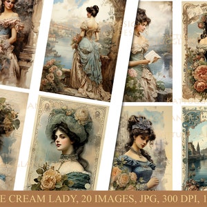 Vintage cream lady, Digital download, Scrapbooking, Junk journal, Commercial use, Cardmaking, Journaling, Shabby chic, Victorian, Old style