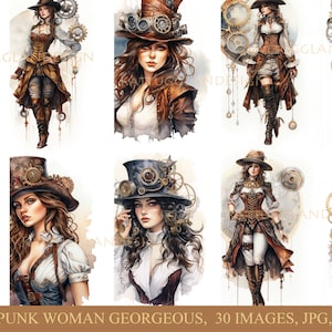 Steampunk woman prachtig, Steampunk afdrukbaar, Digitale download, Commercieel gebruik, Ephemera, Junk Journal, Scrapbooking, Illustraties, Steampunk
