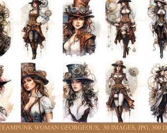 Steampunk woman georgeous, Steampunk printable, Digital download, Commercial use, Ephemera, Junk Journal, Scrapbooking, Clip art, Steampunk