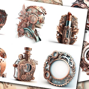 Steampunk beauty, Steampunk printable, Digital download, Commercial use, Ephemera, Junk Journal, Scrapbooking, Clip art, Digital steampunk