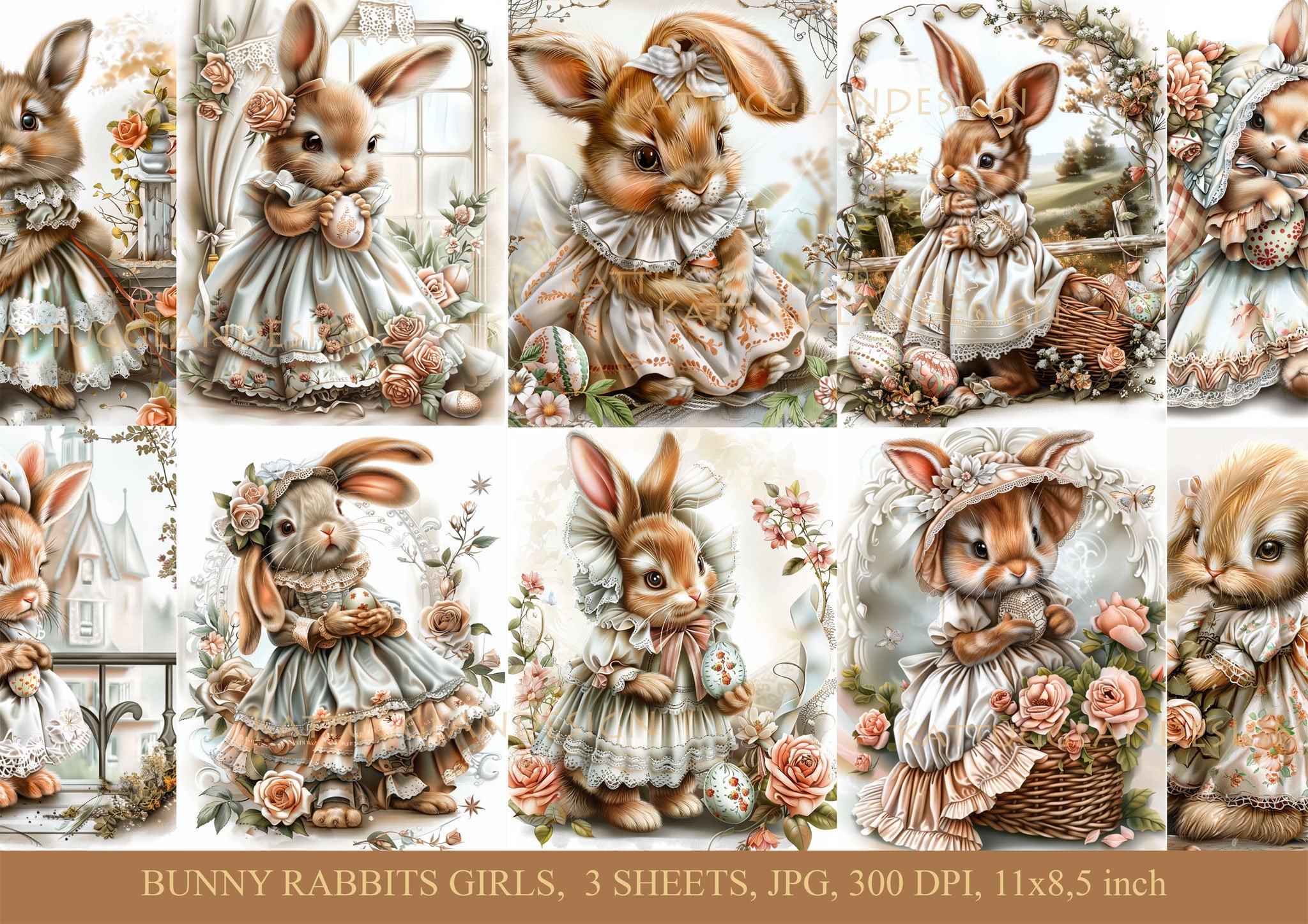 Bunny Rabbit Girls, Digital Download, Commercial Use, Scrapbooking ...