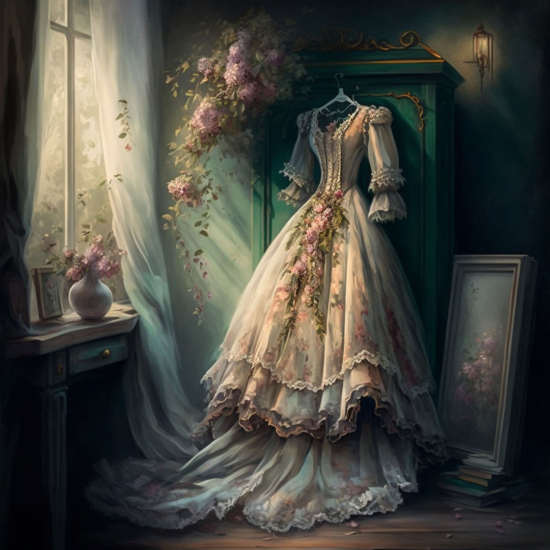 Shabby Chic, Dress, Painting, Vintage, Ai Art Digital Download