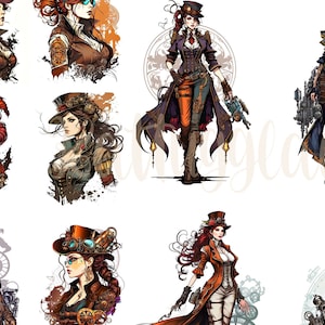 Steampunkdames, Clipart, Digitale download, Steampunk, Vrouw, Kaarten maken, Mixed media, Commercieel gebruik, Scrapbooking, Journal Junk, Ambacht
