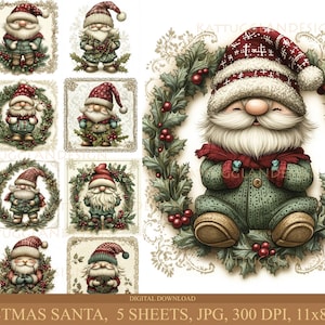 Christmas santa, Digital download, Junk Journal, Scrapbooking, Commercial use, Cardmaking, Journaling, small santa, Christmas, santa