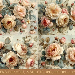 Fiori per te, Download digitale, Junk Journal, Scrapbooking, Uso commerciale, Creazione di biglietti, Decoupage, Carta digitale, Rose, Pastello, Fiori