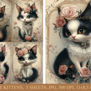 Los gatitos, Descarga digital, Diario basura, Scrapbooking, Uso comercial, Cardmaking, Decoupage, Papel digital, Shabby chic, Gatos, Gatito