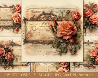 Sweet roses, Digital download, Ephemera, Junk Journal, Scrapbooking, Clip art, Commercial use, Shabby chic, Victorian, Roses,  Flowers