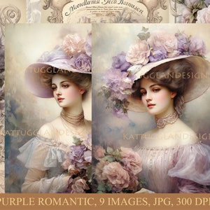 Romántico púrpura, Fabricación de tarjetas, Uso comercial, Descarga digital, Efímera, Encuadernación, Scrapbooking, Clip art, Shabby chic, Victoriano, Mujer