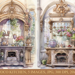 Roccoco kitchen, Digital download, Scrapbooking, Junk journal, Commersial use, Cardmaking, Journaling, Mixed media, Kitchen, Watercolor,