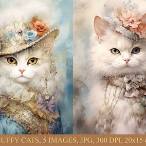 Fluffy cats, Watercolor, Digital download, Scrapbooking, Junk journal, Commercial use, Cardmaking, Journaling, Mixed media, Cats, Animals