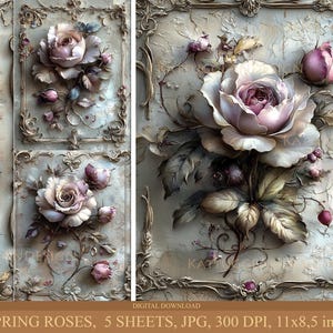 Rosas de primavera, Descarga digital, Junk Journal, Scrapbooking, Uso comercial, Fabricación de tarjetas, Decoupage, Papel digital, Flores, Shabby Chic