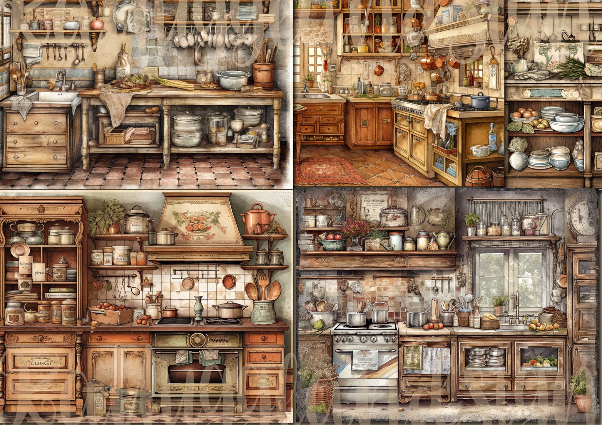 Kitchen, 5 Images, Background, Clipart, Watercolor, Digital Download ...
