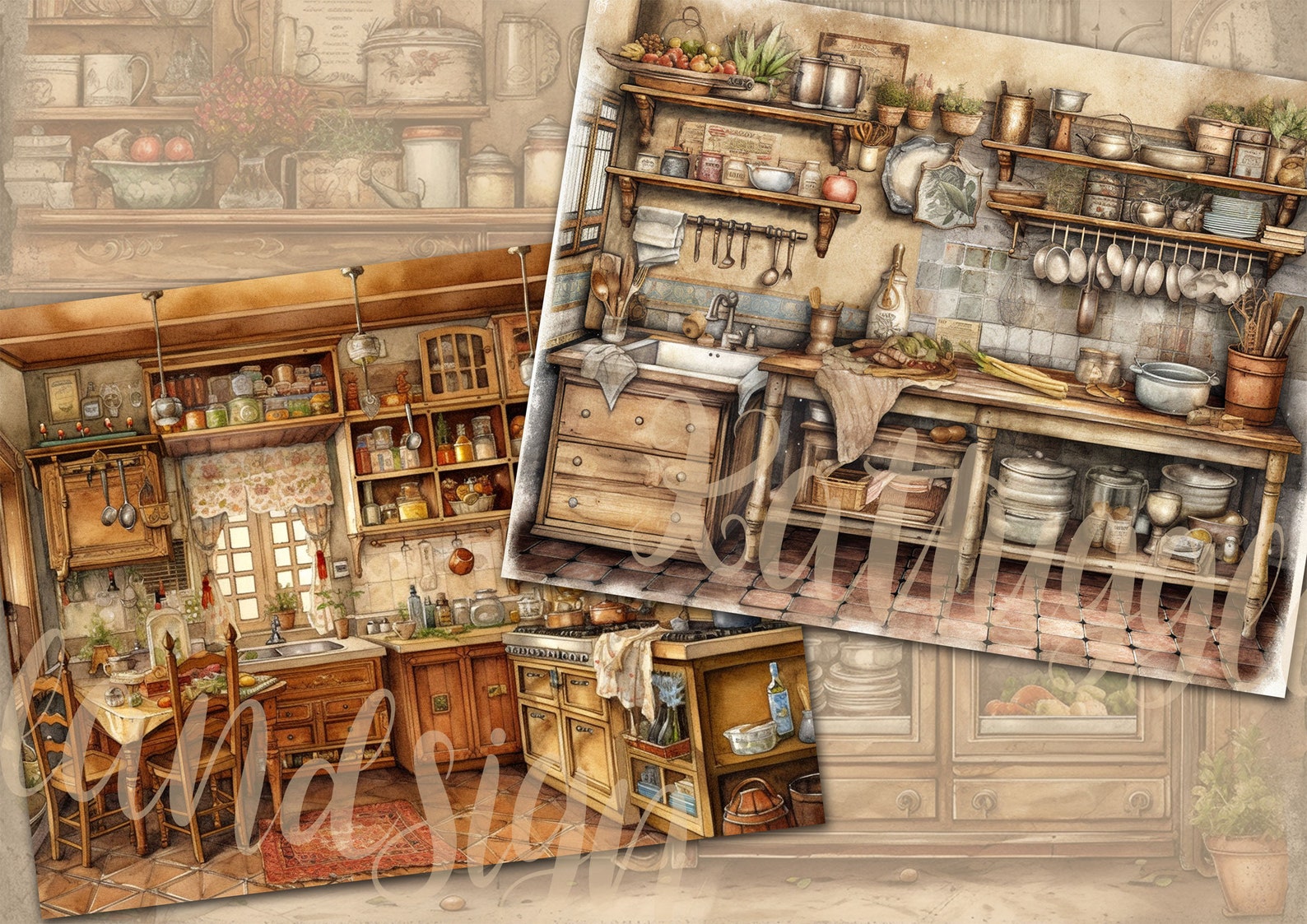 Kitchen, 5 Images, Background, Clipart, Watercolor, Digital Download ...