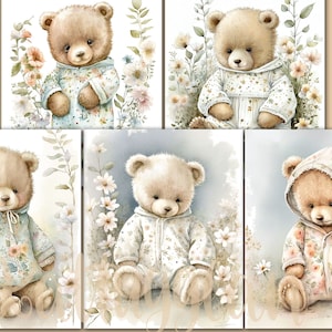 Orsacchiotto, Clipart, Download digitale, Acquerello, Scrapbooking, Creazione di biglietti, Artigianato, Asilo nido, bambini, Bambini, Jpeg, Uso commerciale