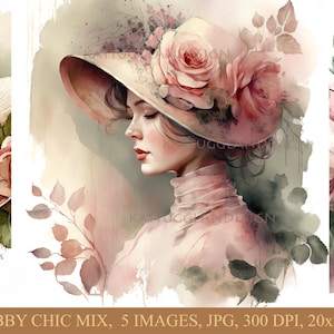 Shabby Chic mix, Aquarell, Digitaler download, kommerzielle Nutzung, Journal junk, Scrapbooking, Kartenherstellung, bedruckbar, Frau, Hut, Schuhe, Parfüm