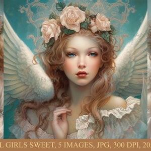 Angels, Girls, Sweet, Shabby chic, Vintage, Digital download, Scrapbooking, Junk journal, Commersial use, Cardmaking, Journaling, Clipart,