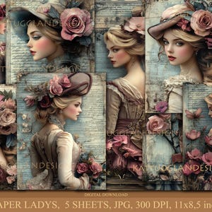 Damas de papel, Descarga digital, Junk Journal, Scrapbooking, Uso comercial, Fabricación de tarjetas, Decoupage, Victoriano, Shabby chic, Damas, Niñas