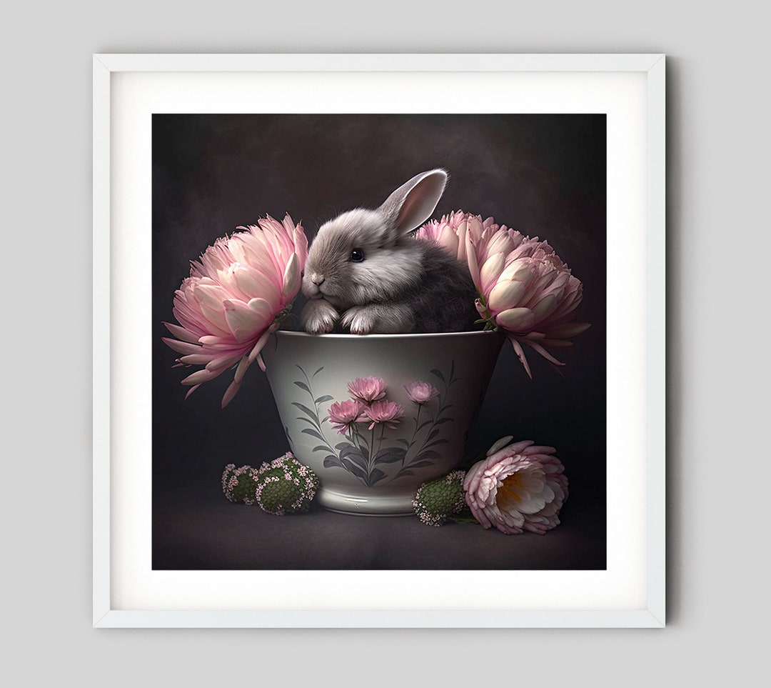 Shabby chic, Hase im Becher, Romantisch, Blumen, Digitaler Download