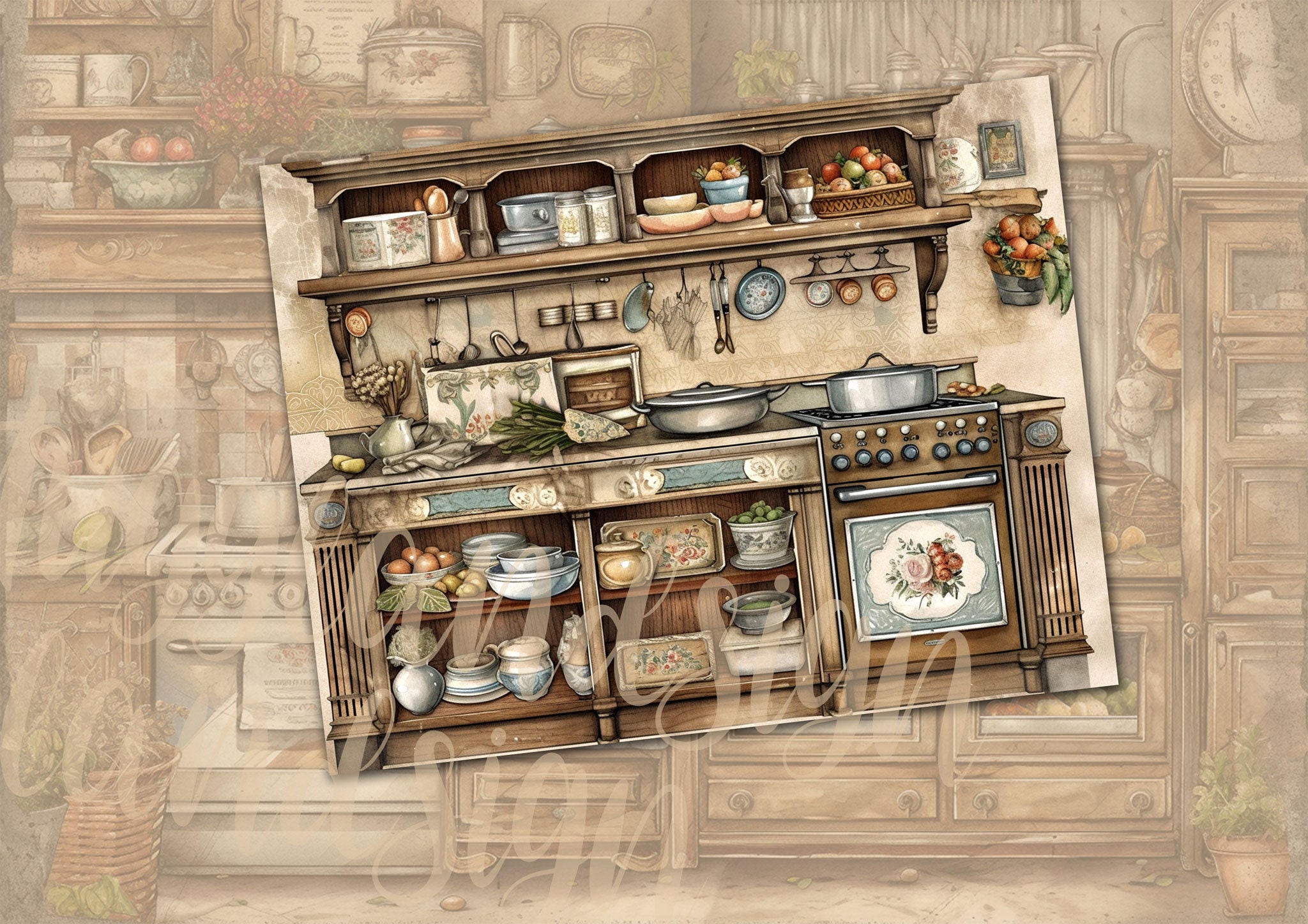 Kitchen, 5 Images, Background, Clipart, Watercolor, Digital Download ...