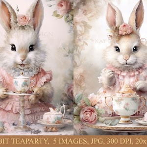 Kaninchen-Teeparty, Digitaler Download, Scrapbooking, Junk-Journal, Kommerzielle Nutzung, Kartenherstellung, Journaling, Mischtechnik, Kaninchen, Tee, Süßes Tier
