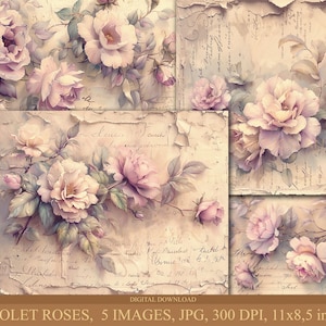 Fioletowe róże, Pobieranie cyfrowe, Dziennik śmieciowy, Scrapbooking, Wykorzystanie komercyjne, Tworzenie kartek, Dekupaż, Tła, Fioletowy, Róże, Kwiaty, Miękki