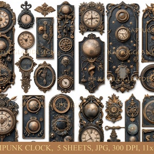 Steampunk klok, Digitale download, Junk Journal, Scrapbooking, Commercieel gebruik, Kaarten maken, Niet transparant, Steampunk