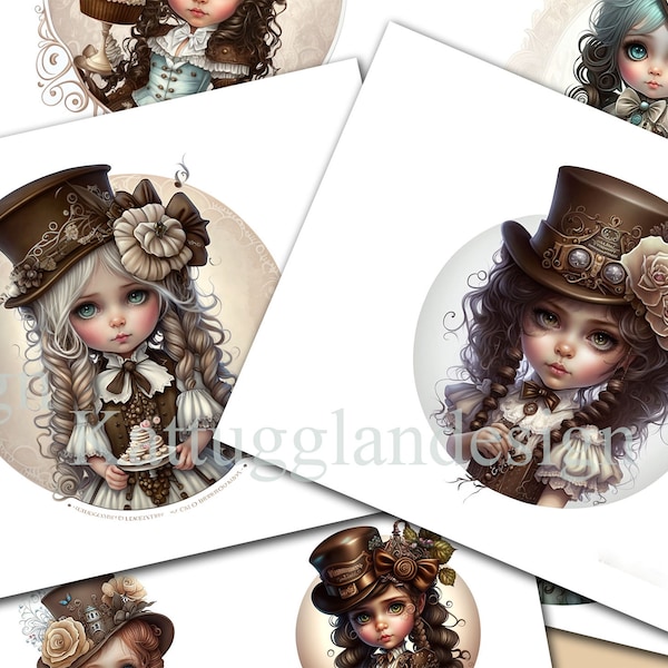 Candy girls steampunk, Clipart, Digital download, Junk journal, Scrapbooking, Mixed media, Kit, Cards, Steampunk,, Painting, Digital art,